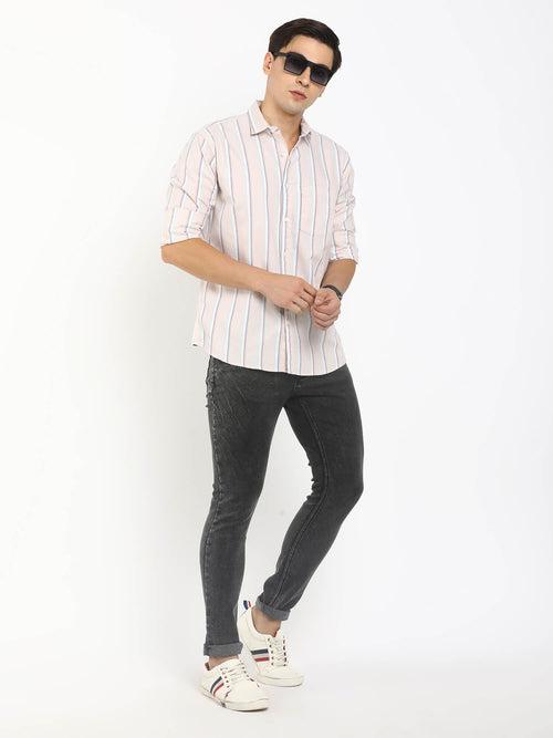 Light Peach Striped Shirt For Men (GBMNR2018)