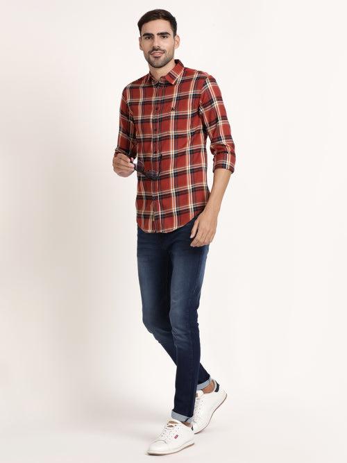 Men Red Checked Casual Shirt (GBRJ6009)