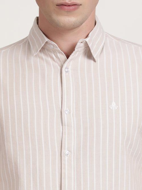 Men Off White Striped Semi Formal Shirt (GBRJ6008)