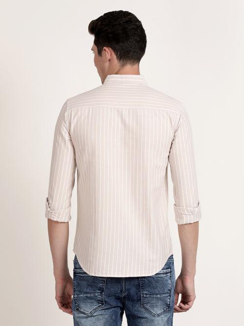 Men Off White Striped Semi Formal Shirt (GBRJ6008)