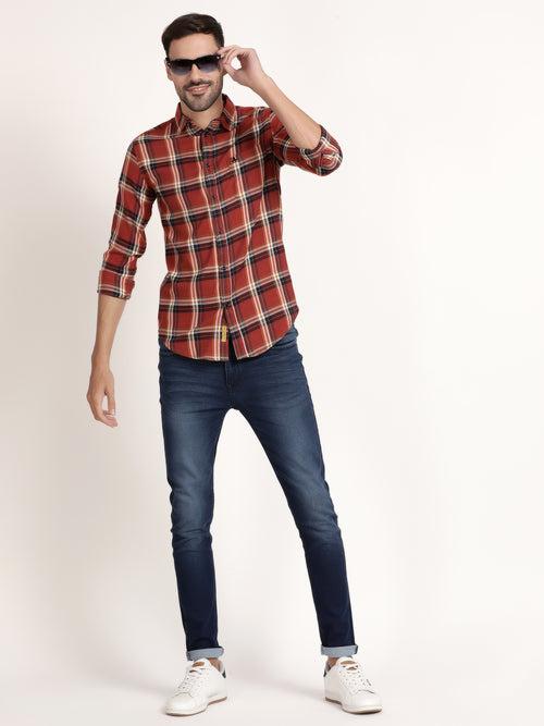 Men Red Checked Casual Shirt (GBRJ6009)