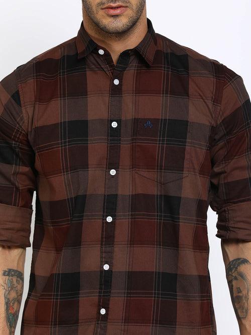 Men Brown and Black Checks Casual Shirt (GBMNR4001)