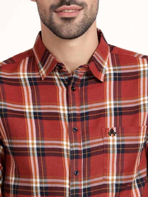 Men Red Checked Casual Shirt (GBRJ6009)