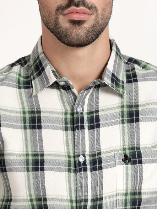 Men White and Green Checked  Formal Shirt (GBRJ6026)