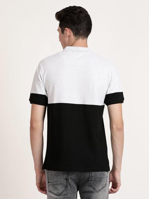 Men Black and White Polo Collar T-shirt (CRISPA3506)