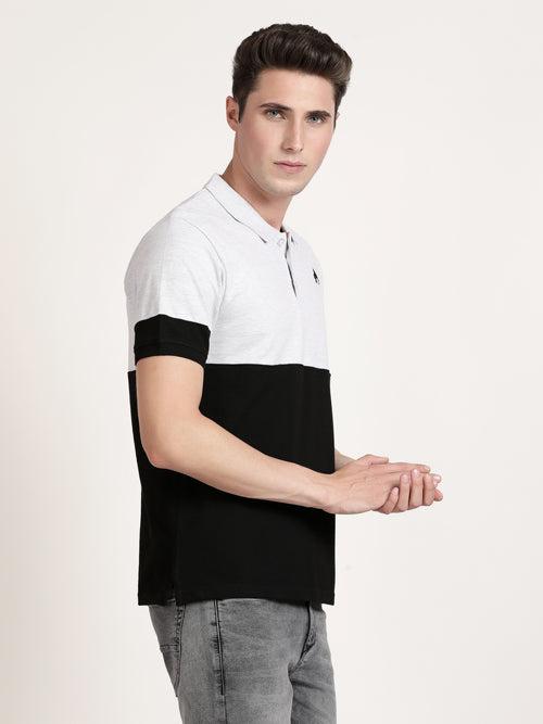 Men Black and White Polo Collar T-shirt (CRISPA3506)