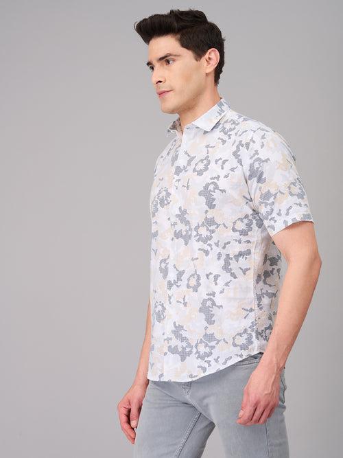 Men White Floral Print Casual Shirt (GBMKPR703H)