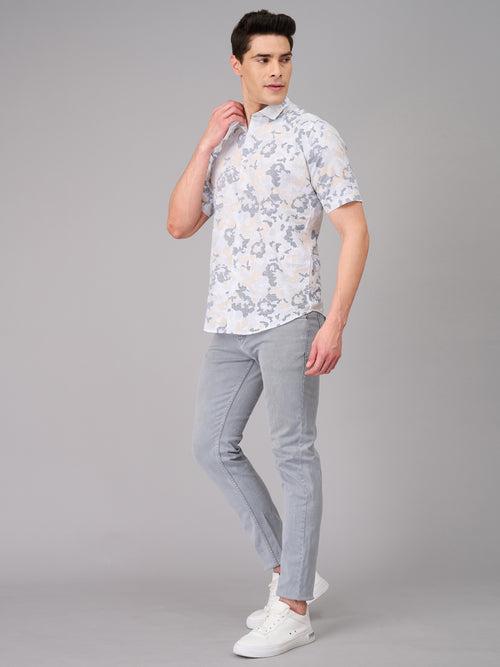 Men White Floral Print Casual Shirt (GBMKPR703H)