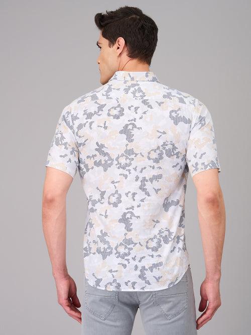 Men White Floral Print Casual Shirt (GBMKPR703H)