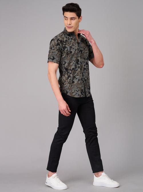 Men Grey Floral Printed Casual Shirt (GBMKPR705H)