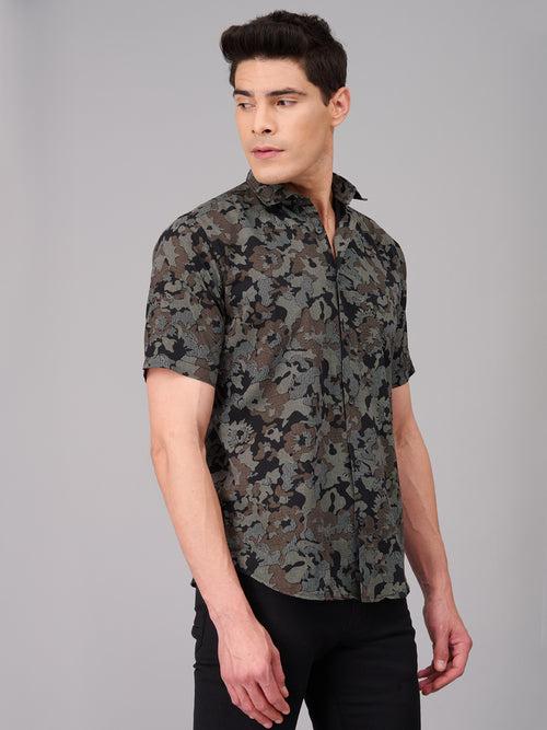 Men Grey Floral Printed Casual Shirt (GBMKPR705H)