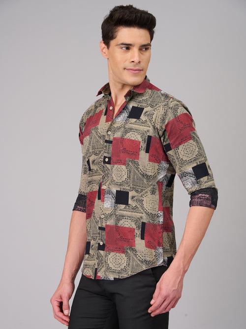 Men Grey Printed Full Sleeves Shirt (GBMKPR708)