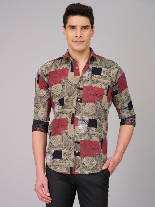 Men Grey Printed Full Sleeves Shirt (GBMKPR708)