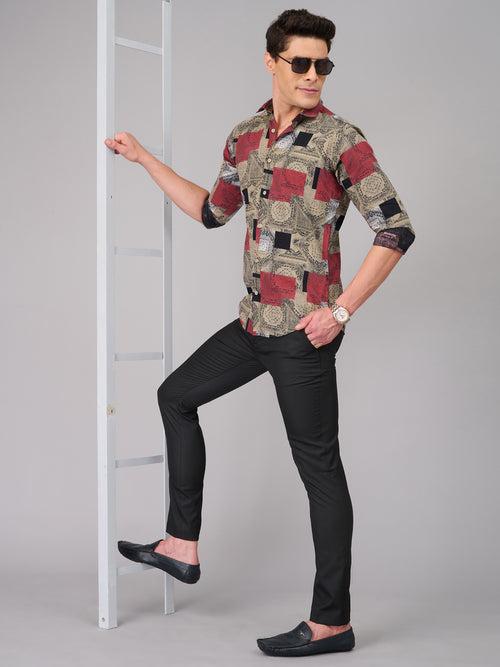 Men Grey Printed Full Sleeves Shirt (GBMKPR708)