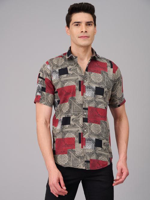 Men Grey Printed Casual Shirt (GBMKPR708H)