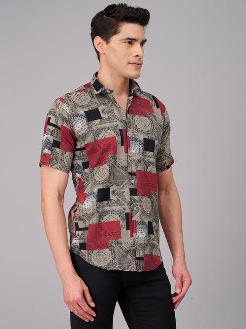 Men Grey Printed Casual Shirt (GBMKPR708H)