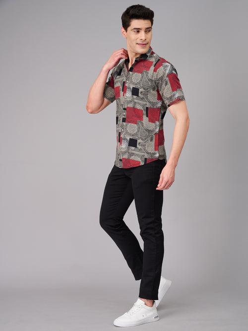 Men Grey Printed Casual Shirt (GBMKPR708H)