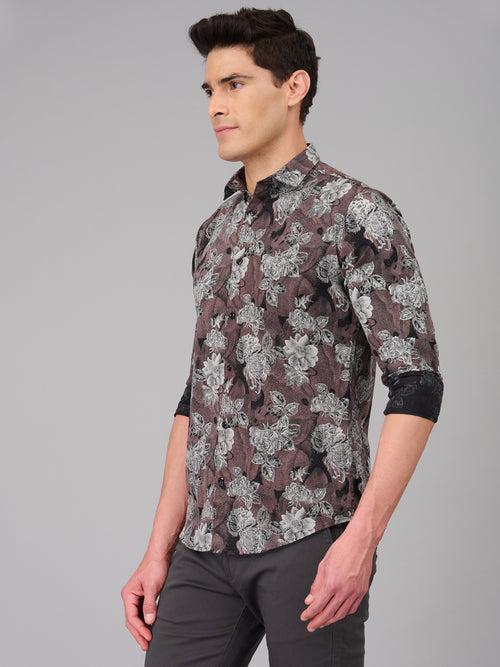 Men Floral Printed Retro Brown Full Sleeves Shirt (GBMKPR711)