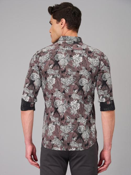 Men Floral Printed Retro Brown Full Sleeves Shirt (GBMKPR711)