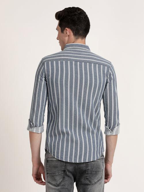 Men Grey Stripped Formal Shirt (GBRJ6005)