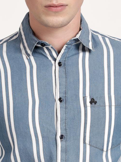 Men Blue Striped Semi Formal Shirt (GBRJ6013)