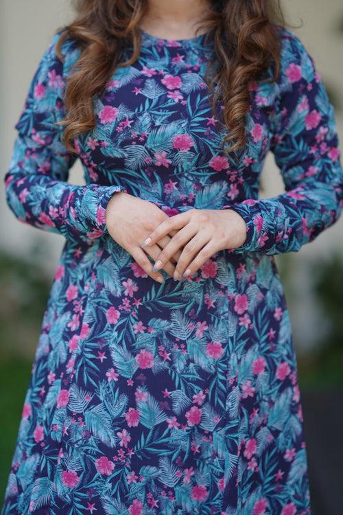 Dark Blue Floral Printed Dress (GBGM002A)