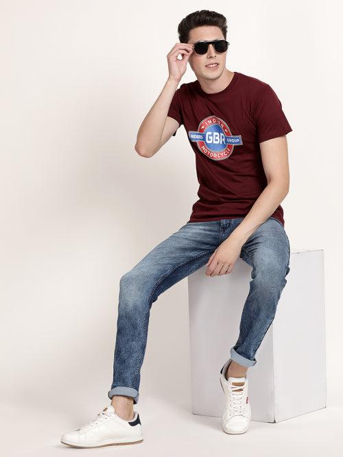 Men Maroon Round Neck T-shirt (SPINA1001)