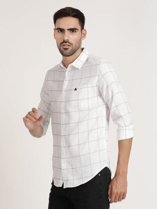 Men White Checked Formal Shirt (GBRJ6003)