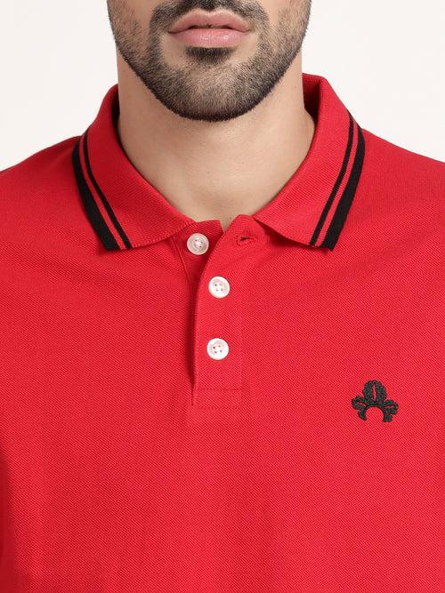 Men Red Solid Polo Collar T-shirt (CRISPA3504)