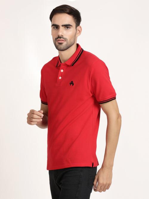 Men Red Solid Polo Collar T-shirt (CRISPA3504)