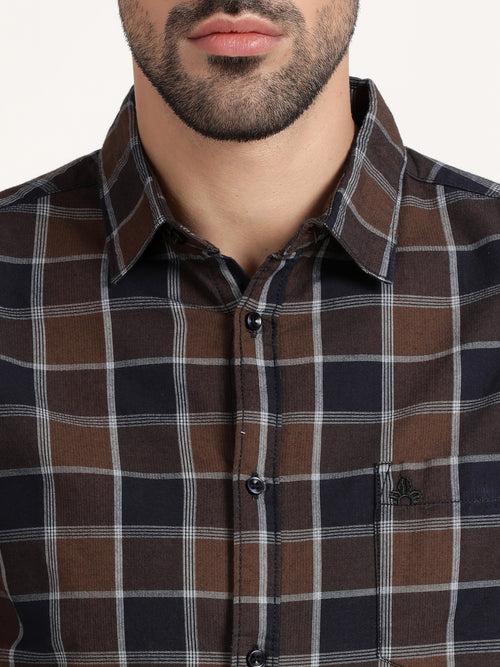 Men Brown and Black Checked  Formal Shirt (GBRJ6001)