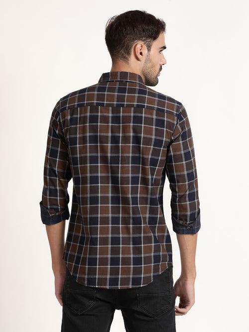 Men Brown and Black Checked  Formal Shirt (GBRJ6001)