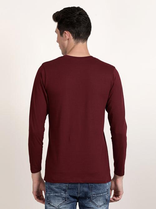 Men Maroon Slim Fit Solid Full Sleeves T-shirt (KRUSBUS1002)