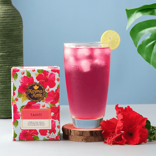 Hibiscus tea with strawberries & cockscomb