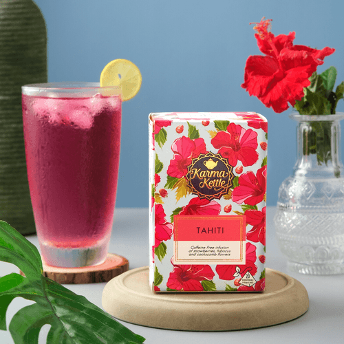 Hibiscus tea with strawberries & cockscomb