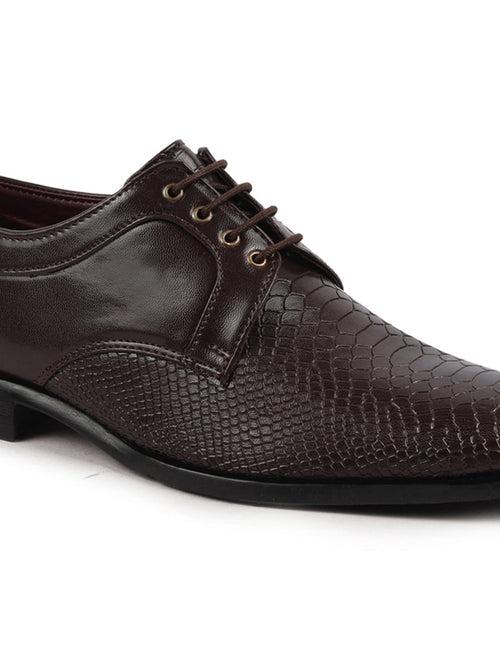 Men Brown Leopard Textured Derby Formal Lace Up Shoes For Office|Work|Wedding|Party