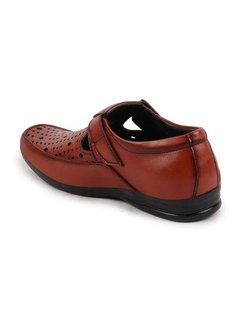 Men Tan Breathable Laser Cut Shoes Style Casual Slip On Sandal For All Day Comfort