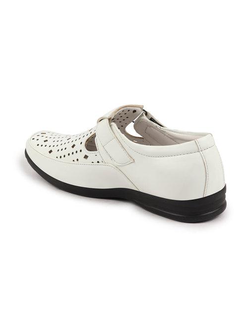 Men White Breathable Laser Cut Shoes Style Casual Slip On Sandal For All Day Comfort