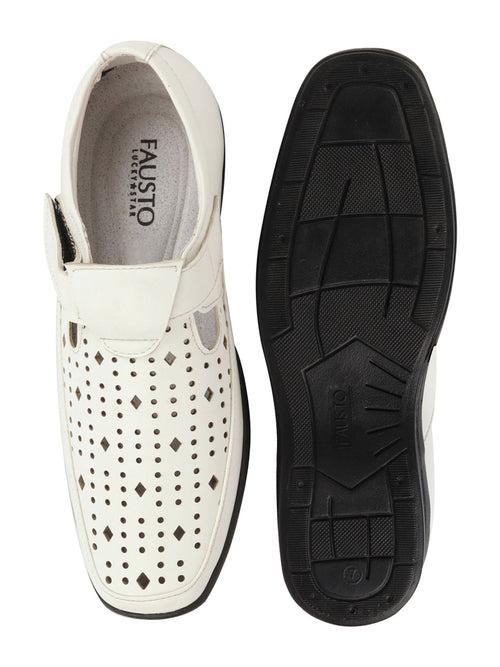 Men White Breathable Laser Cut Shoes Style Casual Slip On Sandal For All Day Comfort