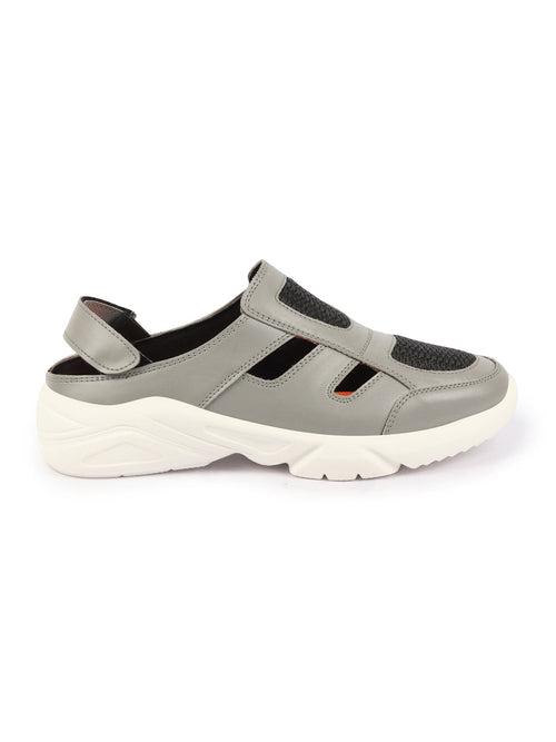 Men Grey Hook and Loop Breathable Back Strap Ultra Lightweight Sports Shoe Style Sandals