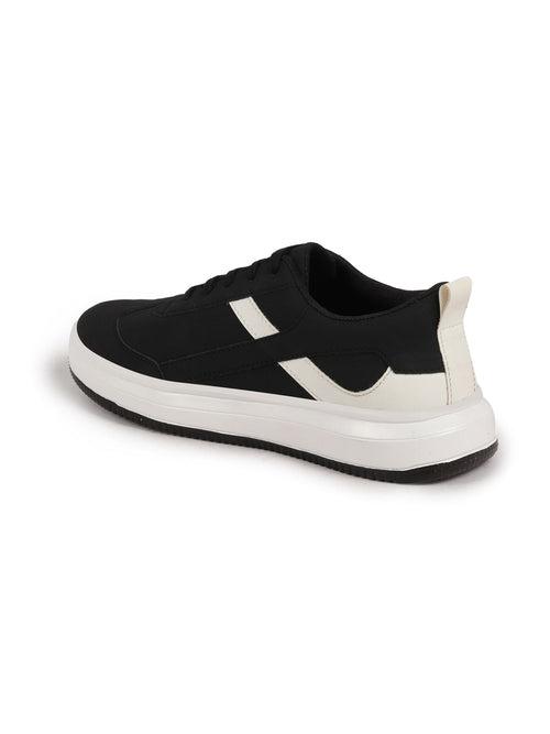 Men Black Lace Up White Stripped Trendy All Day Comfortable Lightweight Sneakers Casual Shoes