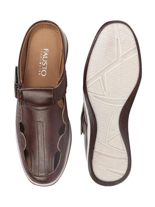 Men Brown Casual Back Open Perforated Day Long Comfort Slip On Sandals