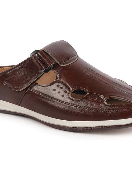 Men Brown Casual Back Open Perforated Day Long Comfort Slip On Sandals