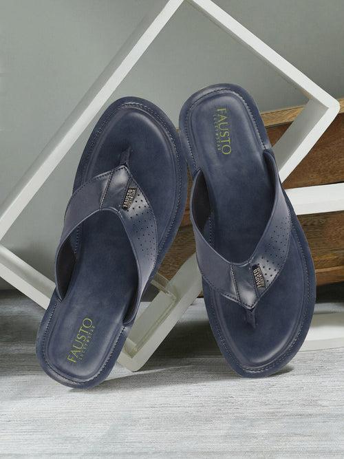 Men Navy Blue Daily Indoor Outdoor Slip On Thong Slipper