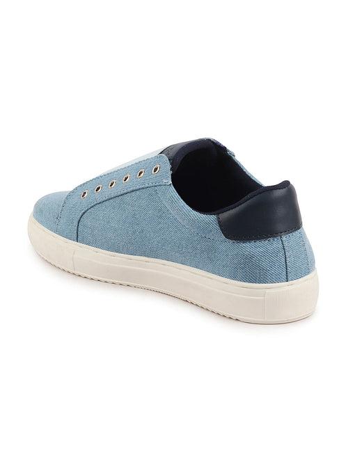 Men Sky Blue Elastic Closure Comfort Canvas Denim Slip On Sneaker Shoes