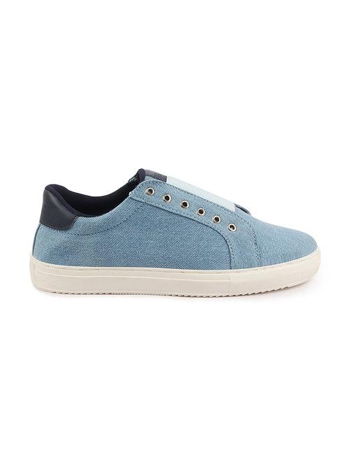 Men Sky Blue Elastic Closure Comfort Canvas Denim Slip On Sneaker Shoes