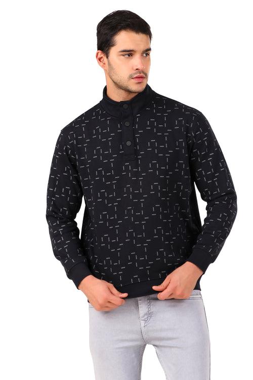 Men's Henley Neck Full Sleeve Printed Sweat Shirt