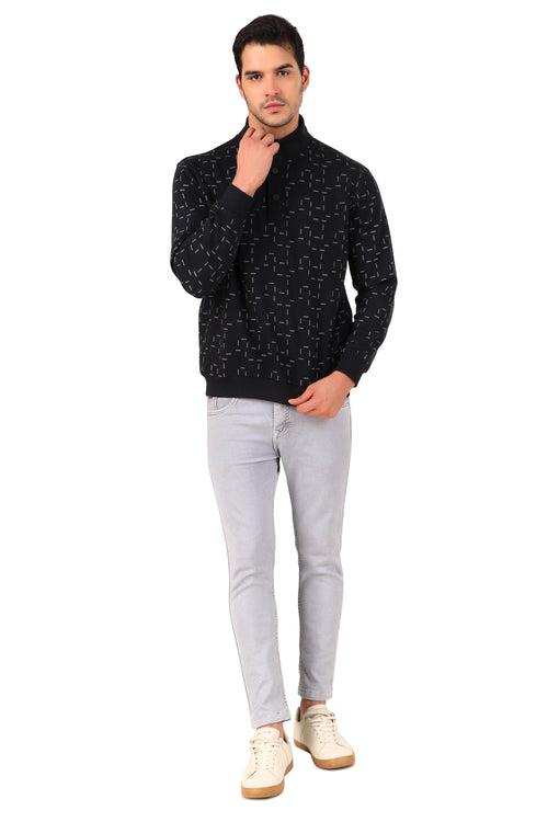 Men's Henley Neck Full Sleeve Printed Sweat Shirt