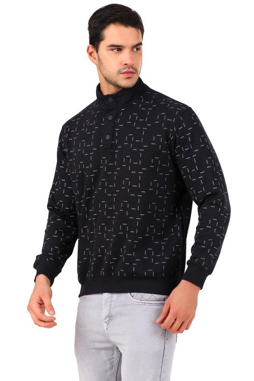 Men's Henley Neck Full Sleeve Printed Sweat Shirt