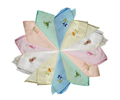 Women's Embroidered Handkerchief Multicolor-Pack Of 12